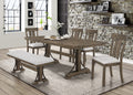 6Pc Dining Set Rustic Light Brown Finish Trestle Base Curved Metal Accents Upholstered Seats Chair Bench Wooden Dining Room Furniture Wood Wood Antique Brown Seats 6 Wood Dining Room Fixed Table Contemporary,Transitional Rectangular Trestle Rectangular