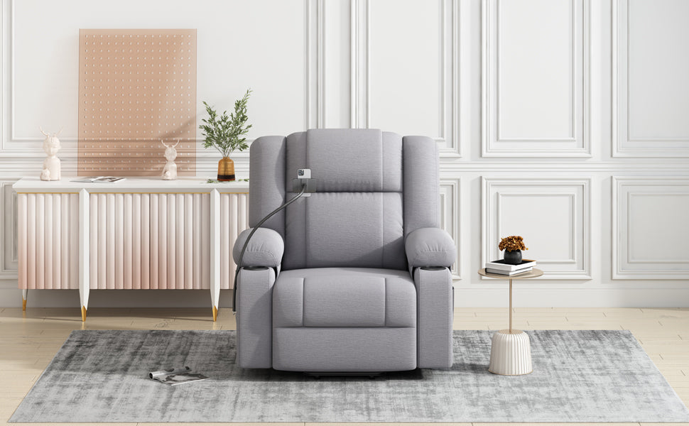 Power Lift Recliner Chair Electric Recliner For Elderly Recliner Chair With Massage And Heating Functions, Remote, Phone Holder Side Pockets And Cup Holders For Living Room, Grey Grey Foam Chenille