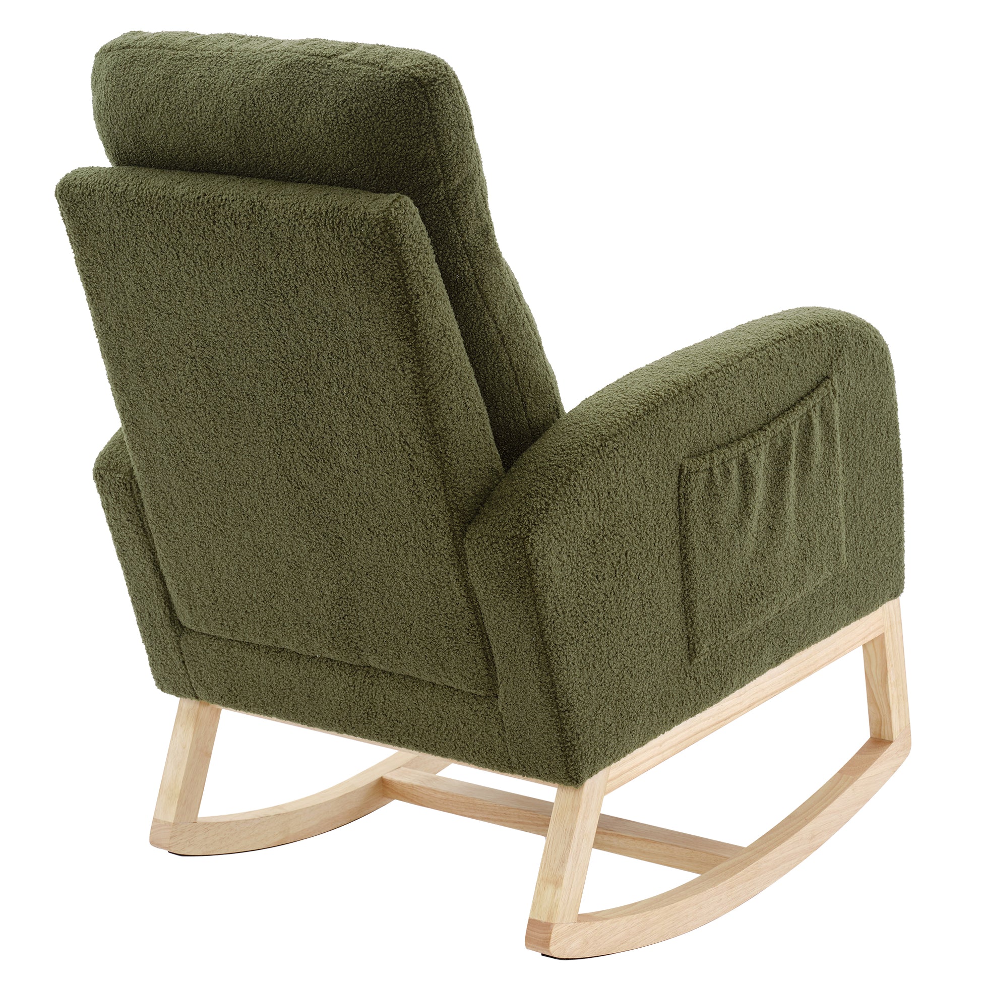 Modern Accent Rocking Chair Rocking Chair With Solid Wood Legs, Upholstered Nursery Glider Rocker, Comfy Armchair With Side Pocket, Living Room Lounge Arm Chair With High Backrest Dark Green,Teddy Dark Green White Primary Living Space Casual Foam Teddy