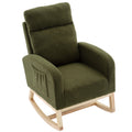 Modern Accent Rocking Chair Rocking Chair With Solid Wood Legs, Upholstered Nursery Glider Rocker, Comfy Armchair With Side Pocket, Living Room Lounge Arm Chair With High Backrest Dark Green,Teddy Dark Green White Primary Living Space Casual Foam Teddy