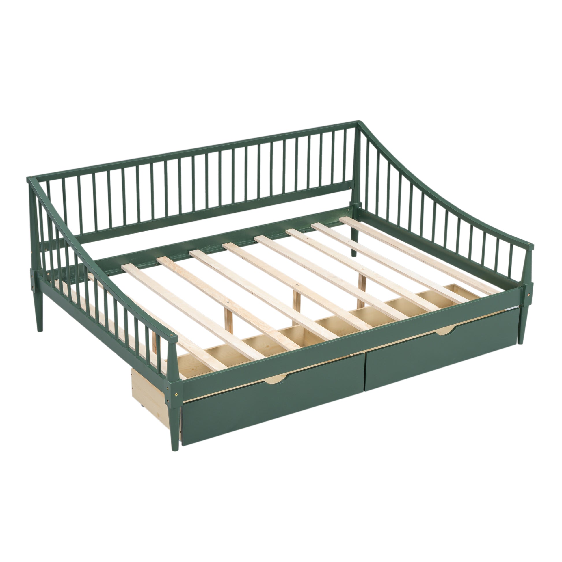 Full Size Daybed With Two Storage Drawers And Support Legs, Green Green Solid Wood Mdf