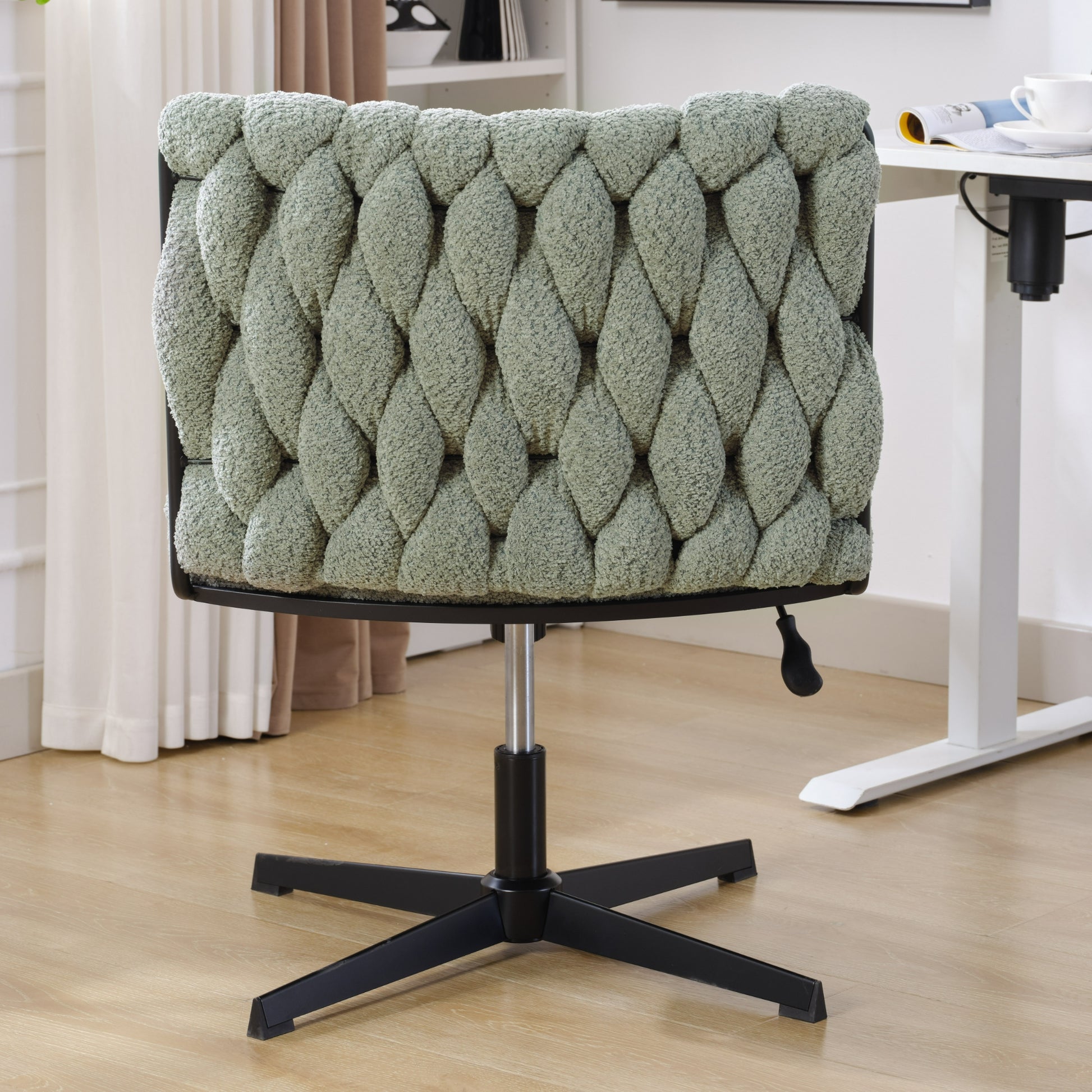 Armless Office Desk Chair No Wheels, Green Green Foam Polyester Blend