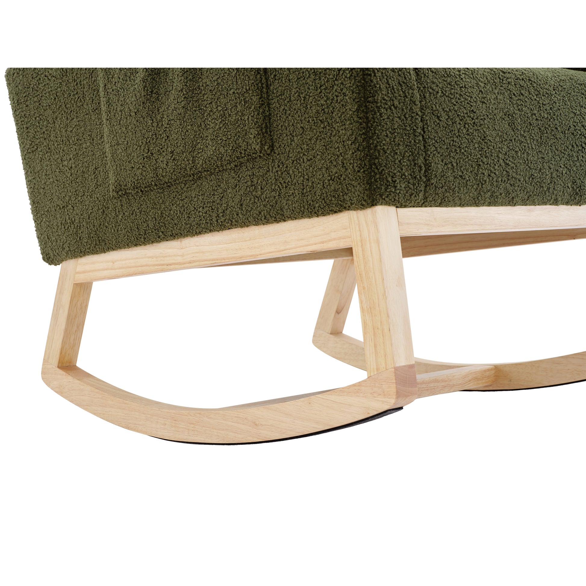 Modern Accent Rocking Chair Rocking Chair With Solid Wood Legs, Upholstered Nursery Glider Rocker, Comfy Armchair With Side Pocket, Living Room Lounge Arm Chair With High Backrest Dark Green,Teddy Dark Green White Primary Living Space Casual Foam Teddy