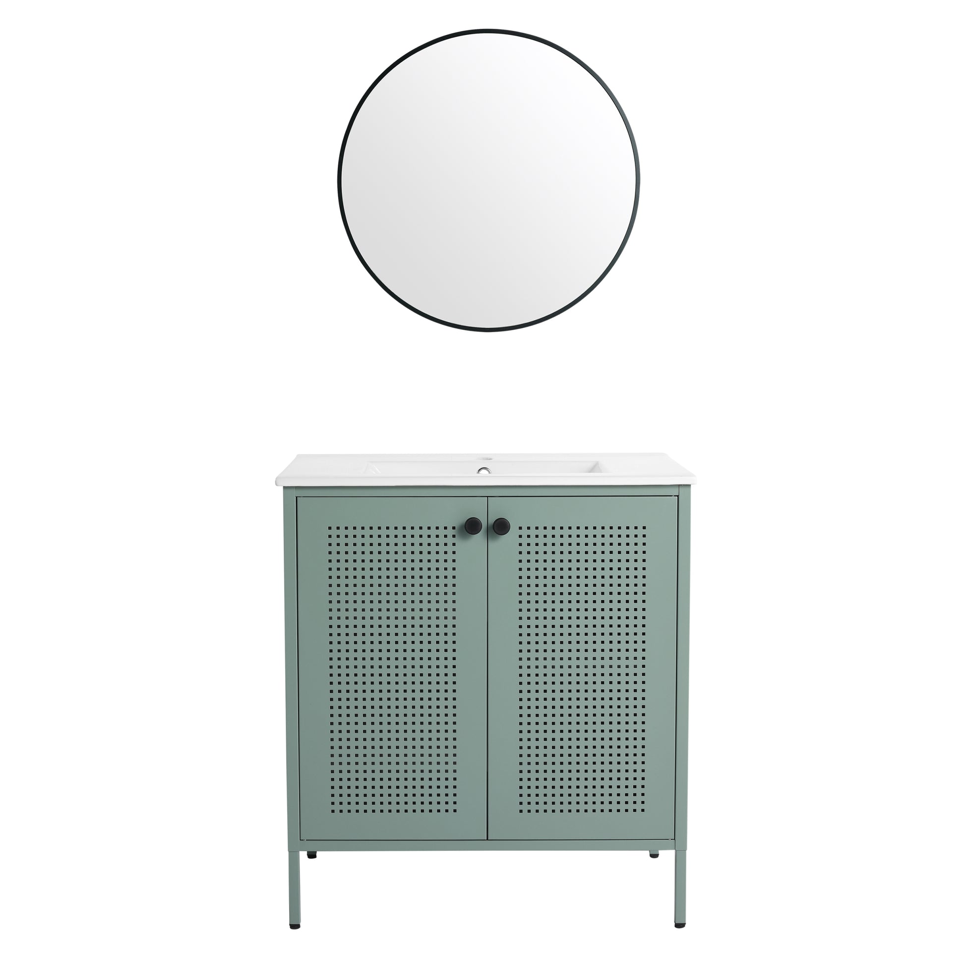30 Inch Freestanding Bathroom Vanity With Ceramic SInk mint green-2-bathroom-freestanding-modern-steel