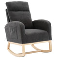 Modern Accent Rocking Chair Rocking Chair With Solid Wood Legs, Upholstered Nursery Glider Rocker, Comfy Armchair With Side Pocket, Living Room Lounge Arm Chair With High Backrest Dark Grey,Teddy Dark Grey White Primary Living Space Casual Foam Teddy