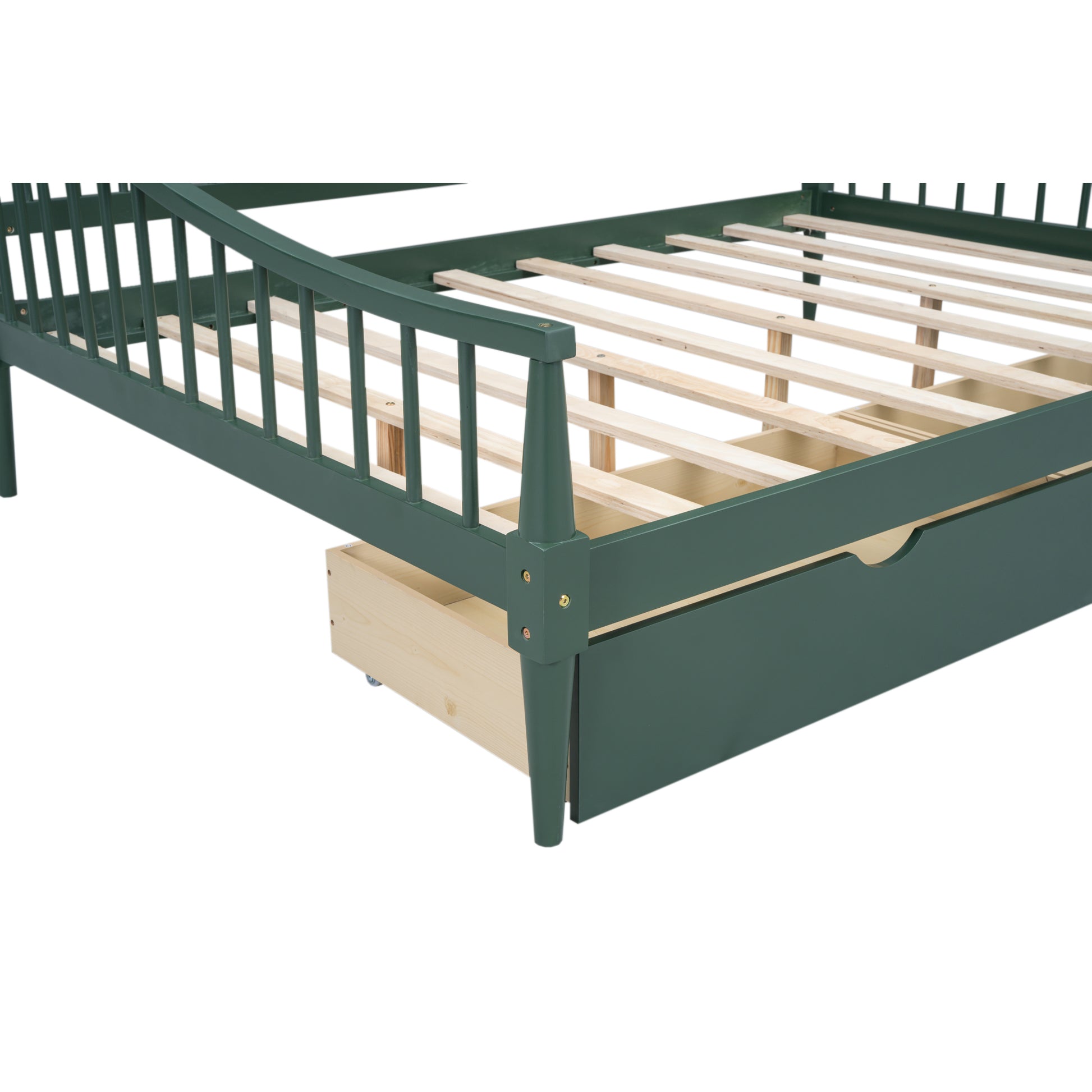 Full Size Daybed With Two Storage Drawers And Support Legs, Green Green Solid Wood Mdf