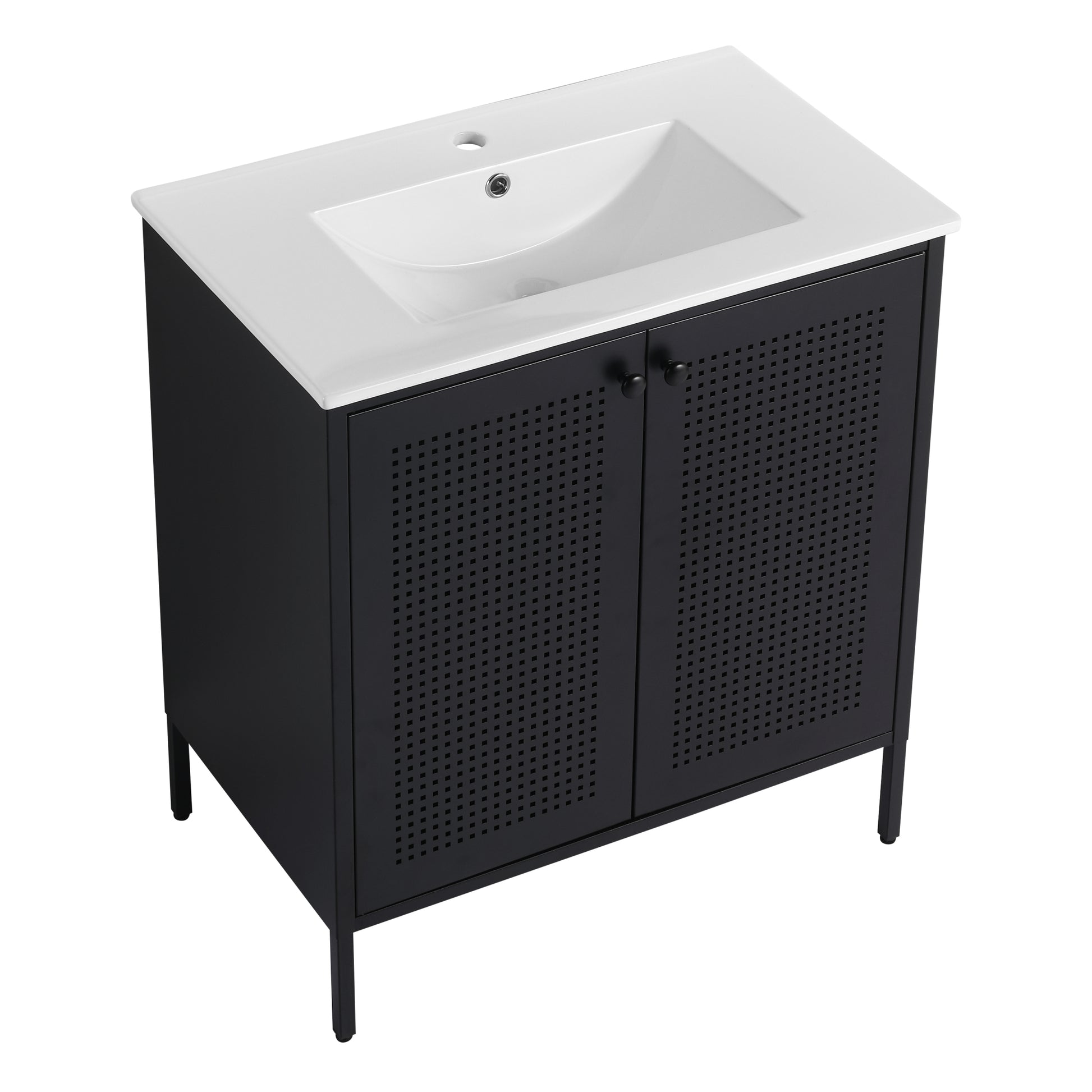 30 Inch Freestanding Bathroom Vanity With Ceramic SInk black-2-bathroom-freestanding-modern-steel