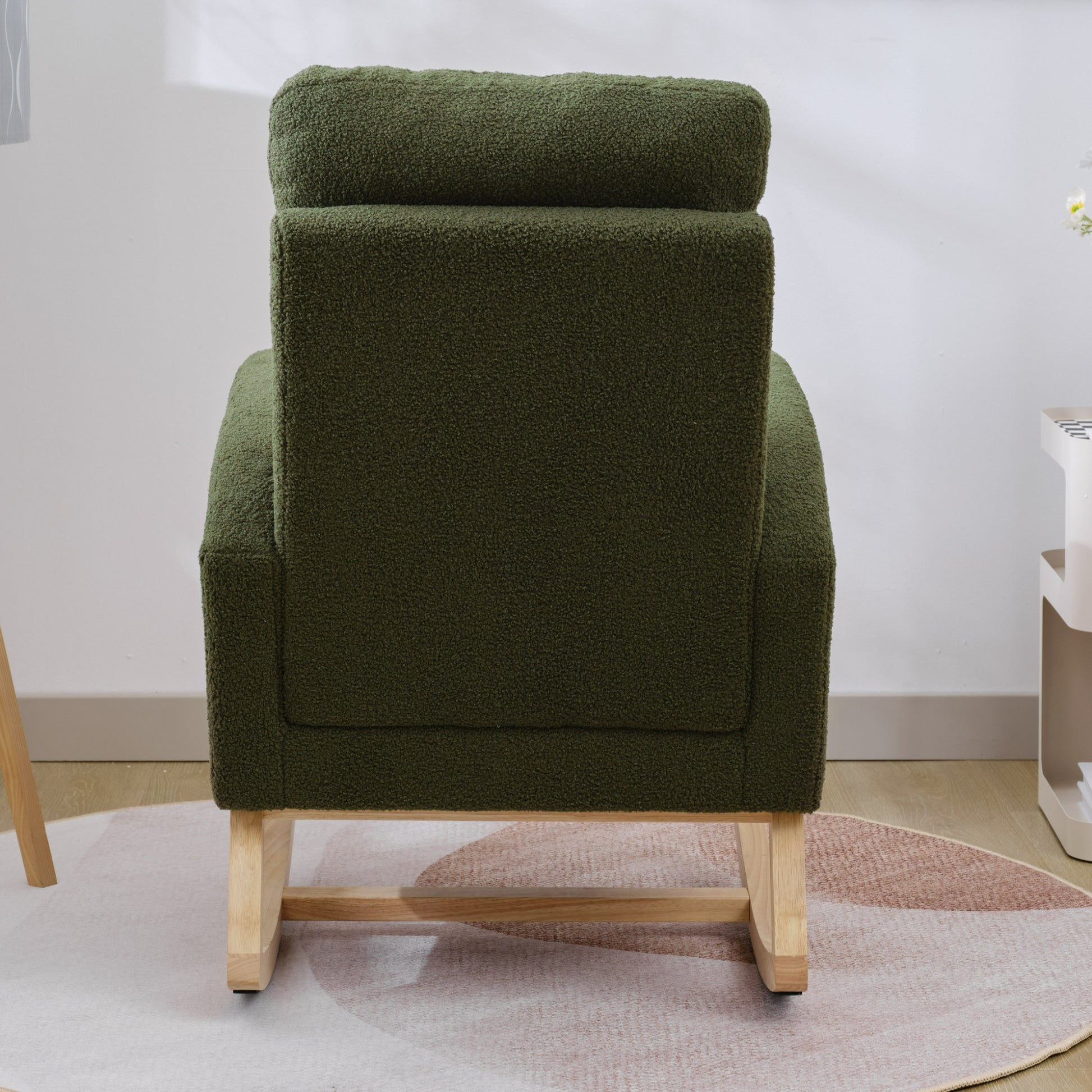Modern Accent Rocking Chair Rocking Chair With Solid Wood Legs, Upholstered Nursery Glider Rocker, Comfy Armchair With Side Pocket, Living Room Lounge Arm Chair With High Backrest Dark Green,Teddy Dark Green White Primary Living Space Casual Foam Teddy