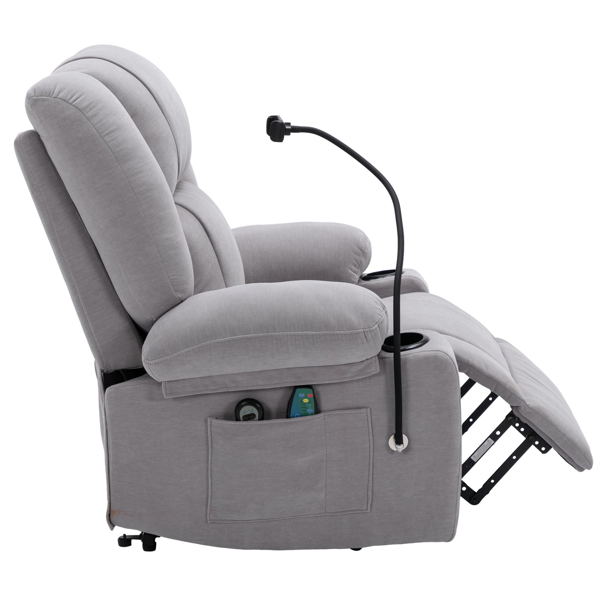 Power Lift Recliner Chair Electric Recliner For Elderly Recliner Chair With Massage And Heating Functions, Remote, Phone Holder Side Pockets And Cup Holders For Living Room, Grey Grey Foam Chenille