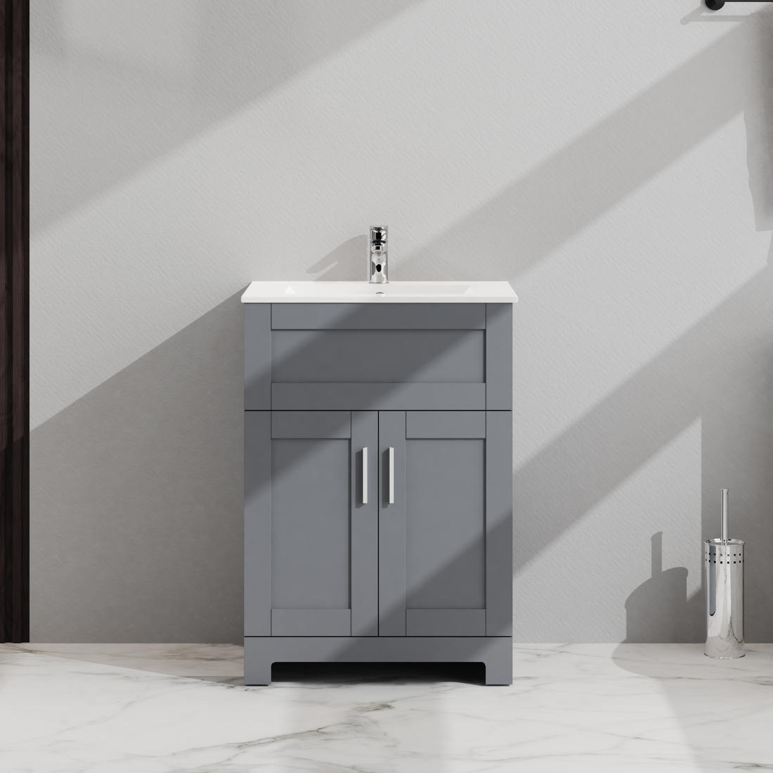 24" Bathroom Sink Vanity Laundry Utility Cabinet, Gray Gray 2 24 To 35 In 32 To 35 In Soft Close Doors Bathroom Freestanding 15 20 Inches Mdf