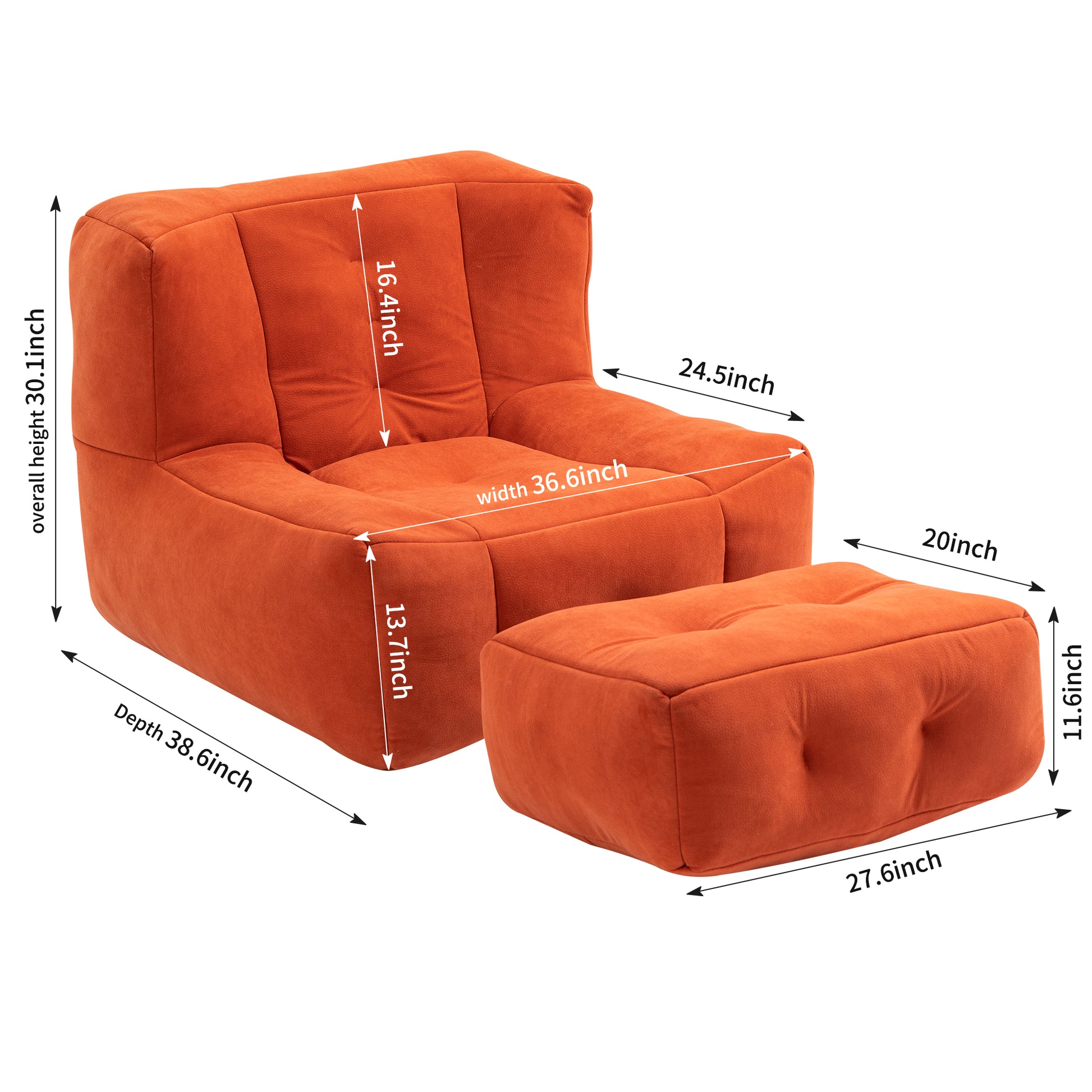 Fluffy Bean Bag Chair, Comfortable Bean Bag For Adults And Children, Super Soft Lazy Sofa Chair With Memory Foam And Ottoman, Indoor Modern Focus Bean Bag Chair For Living Room, Bedroom, Apartment Red Velvet