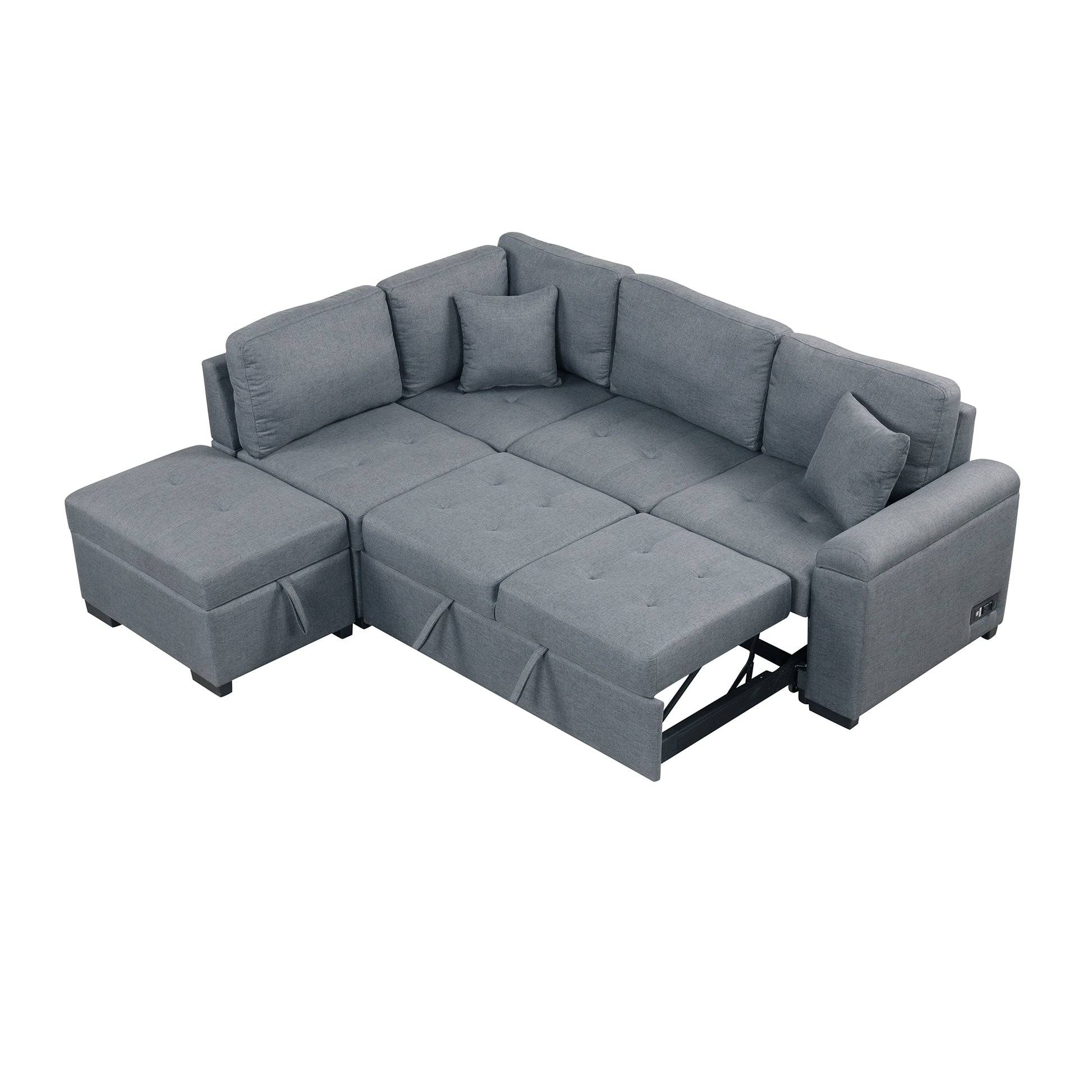 Sleeper Sectional Sofa, L Shape Corner Couch Sofa Bed With Storage Ottoman & Hidden Arm Storage & Usb Charge For Living Room Apartment, Dark Gray Dark Gray Linen 4 Seat