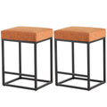 Brown Pu Upholstered Counter & Bar Stool With Footrest, Pu Leather Set Of 2 Metal Brown Dining Room Pu Leather