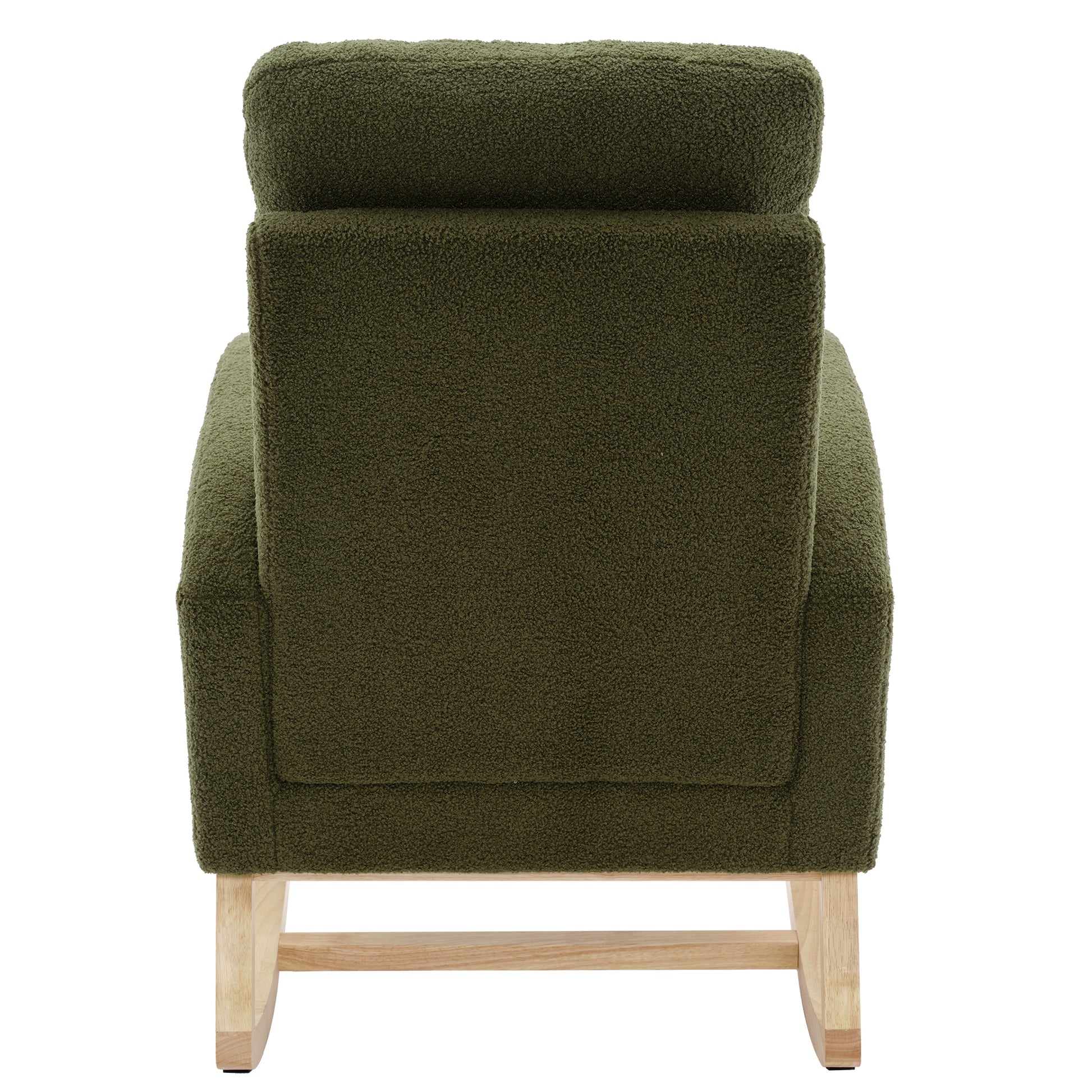 Modern Accent Rocking Chair Rocking Chair With Solid Wood Legs, Upholstered Nursery Glider Rocker, Comfy Armchair With Side Pocket, Living Room Lounge Arm Chair With High Backrest Dark Green,Teddy Dark Green White Primary Living Space Casual Foam Teddy
