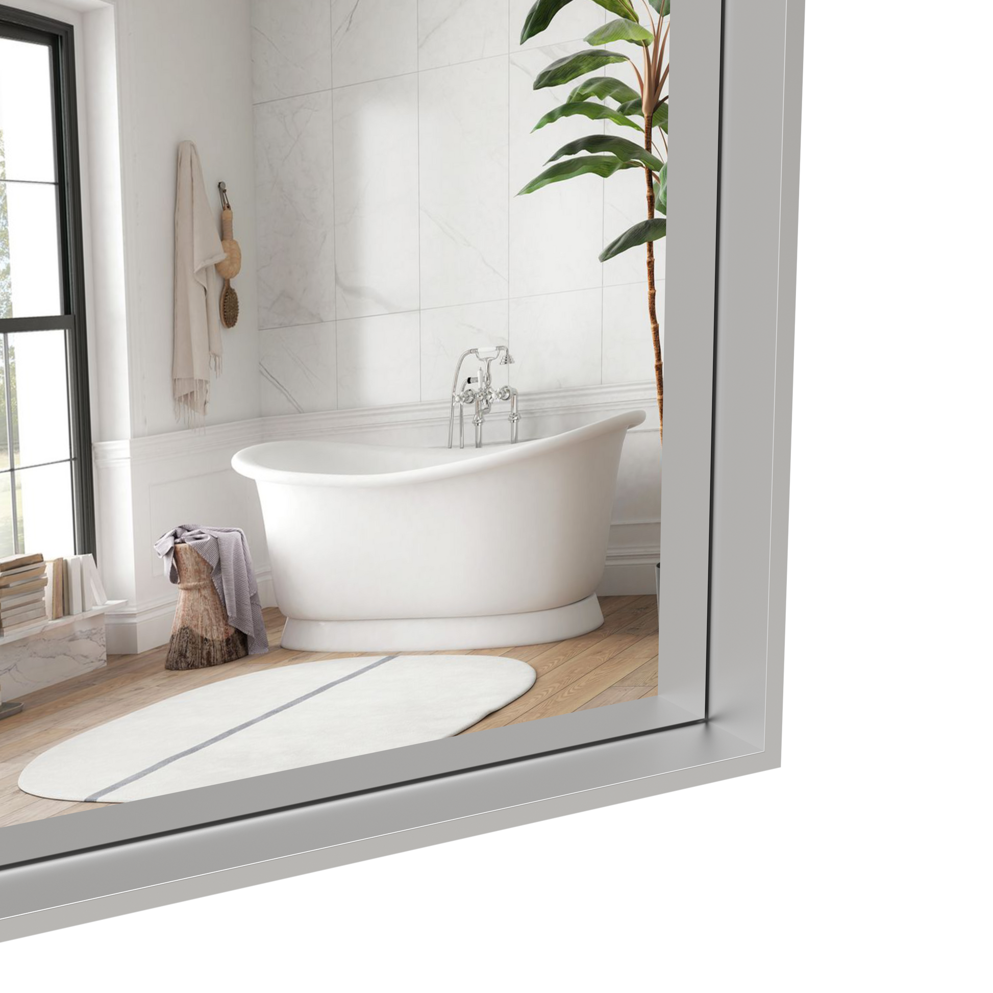 60*36" Oversized Modern Rectangle Bathroom Mirror With Silver Frame Decorative Large Wall Mirrors For Bathroom Living Room Bedroom Vertical Or Horizontal Wall Mounted Mirror With Aluminum Frame Silver Aluminium