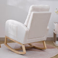 Modern Accent Rocking Chair Rocking Chair With Solid Wood Legs, Upholstered Nursery Glider Rocker, Comfy Armchair With Side Pocket, Living Room Lounge Arm Chair With High Backrest White,Teddy White White Primary Living Space Casual Foam Teddy