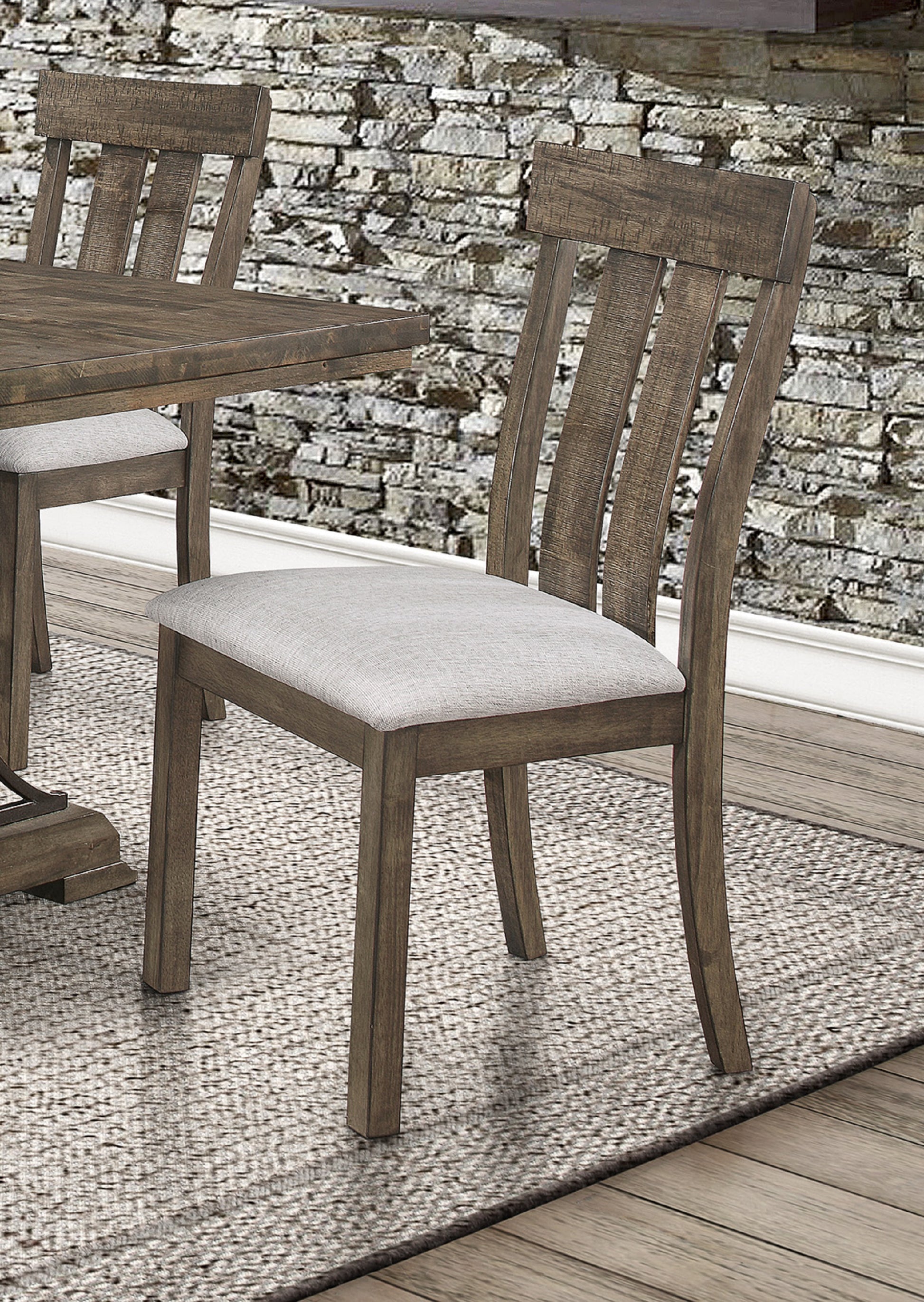 2pc brown oak & gray fabric dining chair rustic brown - dining room - contemporary-farmhouse -