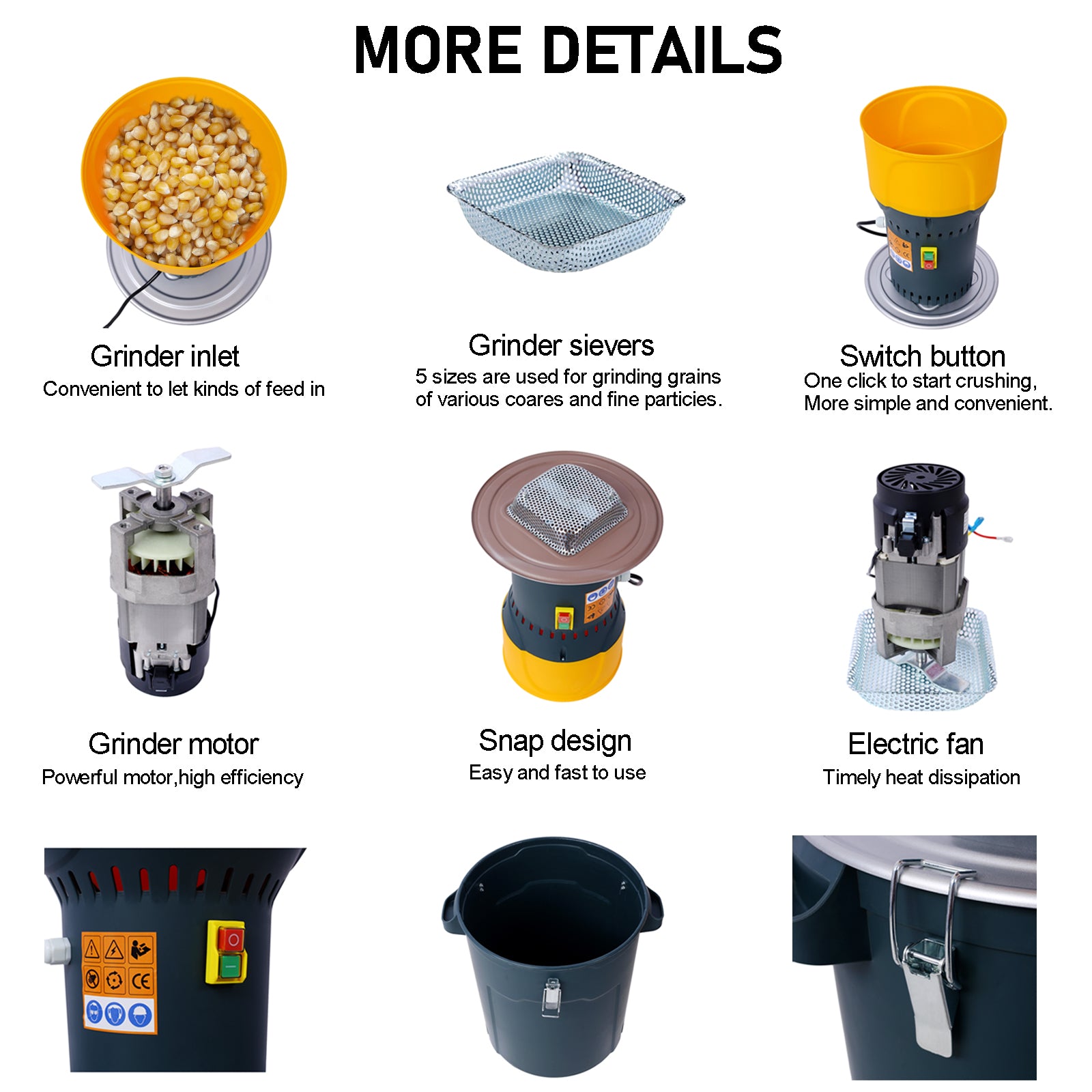 50L Grain Mill Grinder Electric Corn Grinder, Grain Mills Mill Flour Mills Molino De Maiz, Farm Home Electric Grinder For Corn Grain Feed, Wheat Grinder With 5 Grinder Sieves 1Wrench Dark Gray Steel