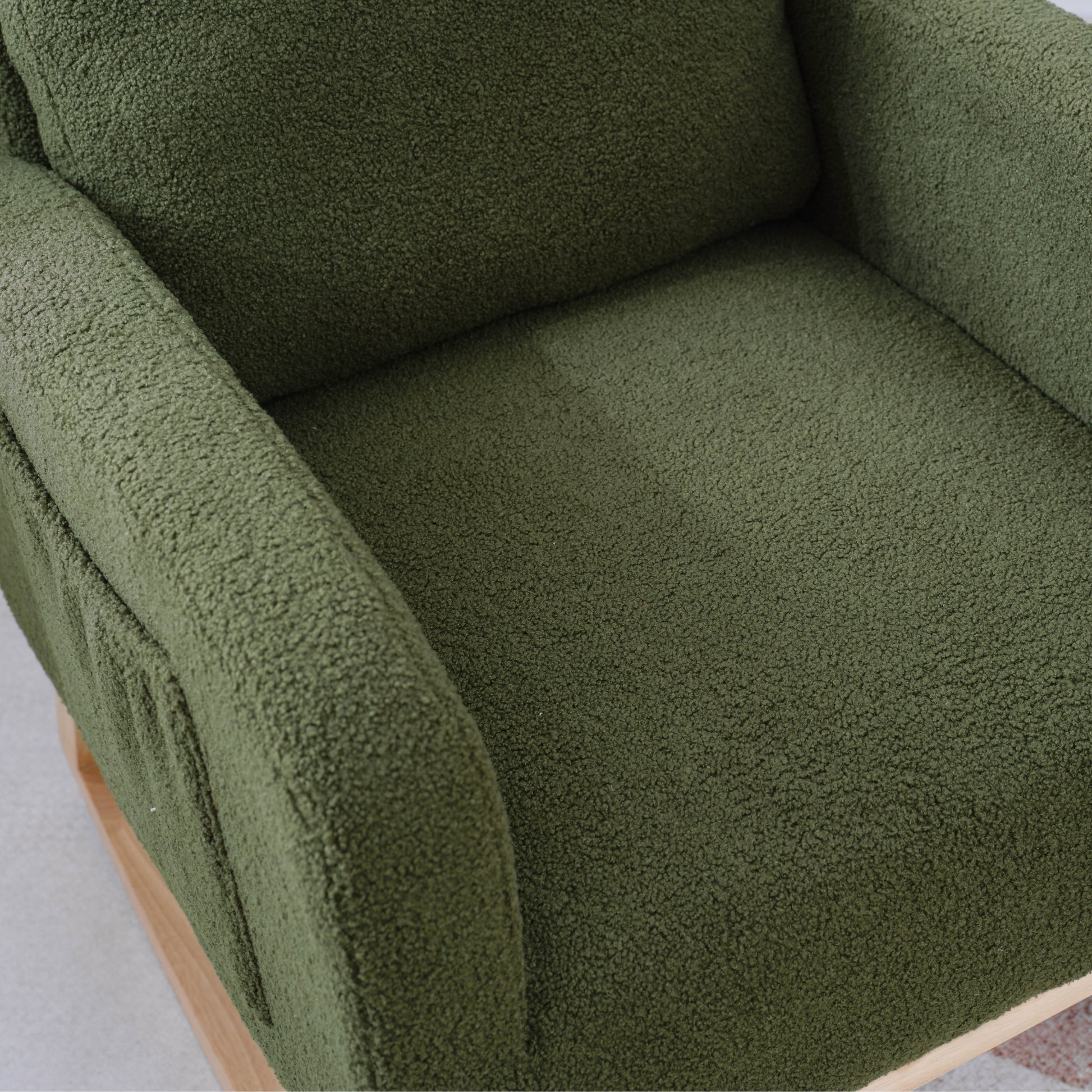 Modern Accent Rocking Chair Rocking Chair With Solid Wood Legs, Upholstered Nursery Glider Rocker, Comfy Armchair With Side Pocket, Living Room Lounge Arm Chair With High Backrest Dark Green,Teddy Dark Green White Primary Living Space Casual Foam Teddy