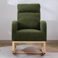 Modern Accent Rocking Chair Rocking Chair With Solid Wood Legs, Upholstered Nursery Glider Rocker, Comfy Armchair With Side Pocket, Living Room Lounge Arm Chair With High Backrest Dark Green,Teddy Dark Green White Primary Living Space Casual Foam Teddy