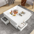 Modern High Gloss Coffee Table With 4 Drawers, Multi Storage Square Cocktail Tea Table With Wood Grain Legs, Center Table For Living Room, 31.5''X31.5'', White White Primary Living Space Drawers Particle Board