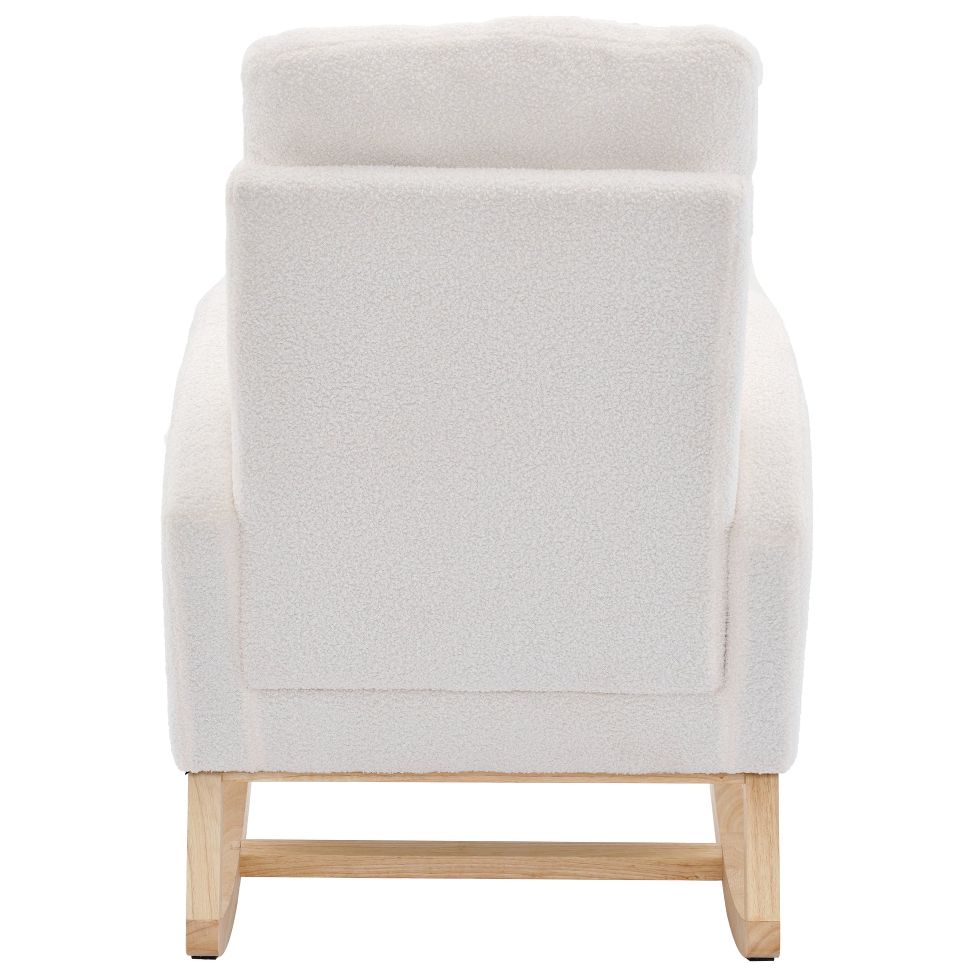 Modern Accent Rocking Chair Rocking Chair With Solid Wood Legs, Upholstered Nursery Glider Rocker, Comfy Armchair With Side Pocket, Living Room Lounge Arm Chair With High Backrest White,Teddy White White Primary Living Space Casual Foam Teddy