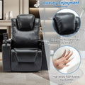 270 Degree Swivel Pu Leather Power Recliner Individual Seat Home Theater Recliner With Surround Sound, Cup Holder, Removable Tray Table, Hidden Arm Storage For Living Room, Black Black Foam Pu Leather