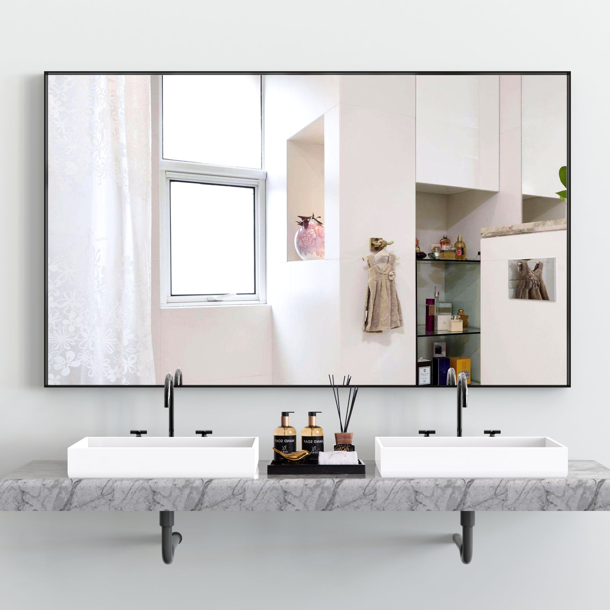 60*36" Oversized Modern Rectangle Bathroom Mirror With Balck Frame Decorative Large Wall Mirrors For Bathroom Living Room Bedroom Vertical Or Horizontal Wall Mounted Mirror With Aluminum Frame Black Aluminium