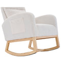 Modern Accent Rocking Chair Rocking Chair With Solid Wood Legs, Upholstered Nursery Glider Rocker, Comfy Armchair With Side Pocket, Living Room Lounge Arm Chair With High Backrest White,Teddy White White Primary Living Space Casual Foam Teddy