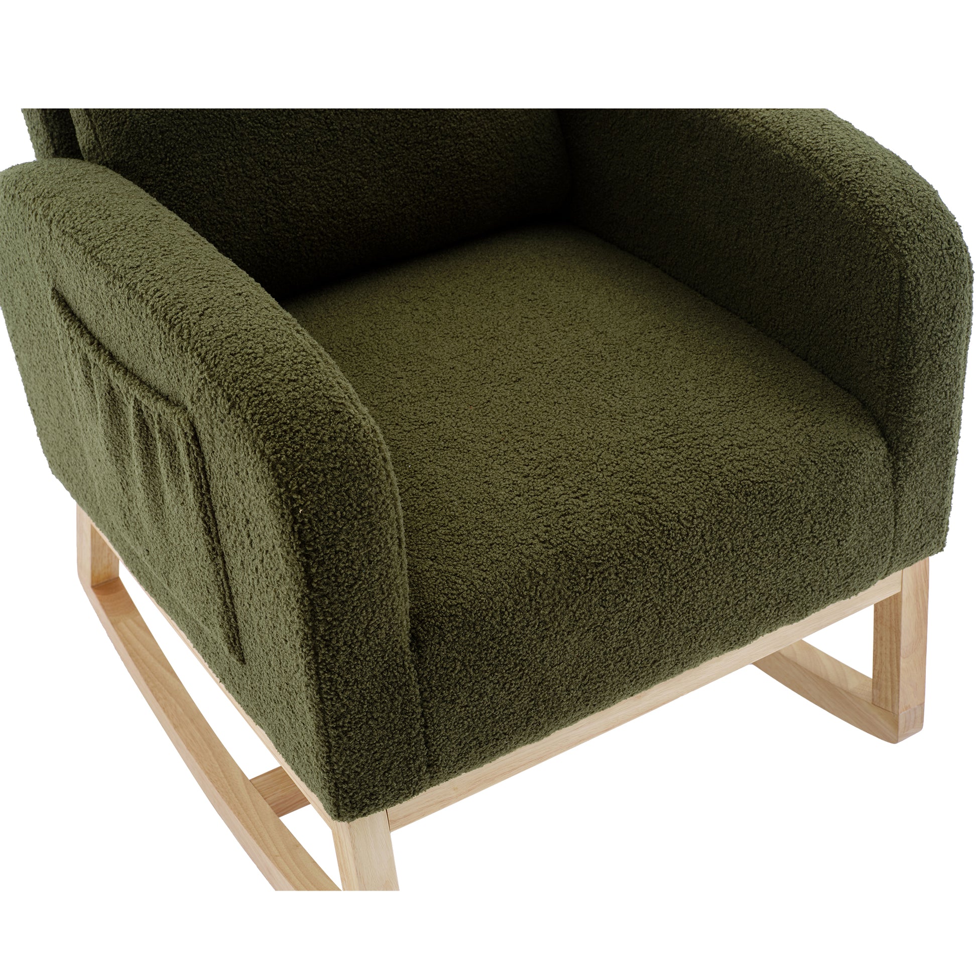 Modern Accent Rocking Chair Rocking Chair With Solid Wood Legs, Upholstered Nursery Glider Rocker, Comfy Armchair With Side Pocket, Living Room Lounge Arm Chair With High Backrest Dark Green,Teddy Dark Green White Primary Living Space Casual Foam Teddy