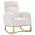 Modern Accent Rocking Chair Rocking Chair With Solid Wood Legs, Upholstered Nursery Glider Rocker, Comfy Armchair With Side Pocket, Living Room Lounge Arm Chair With High Backrest White,Teddy White White Primary Living Space Casual Foam Teddy