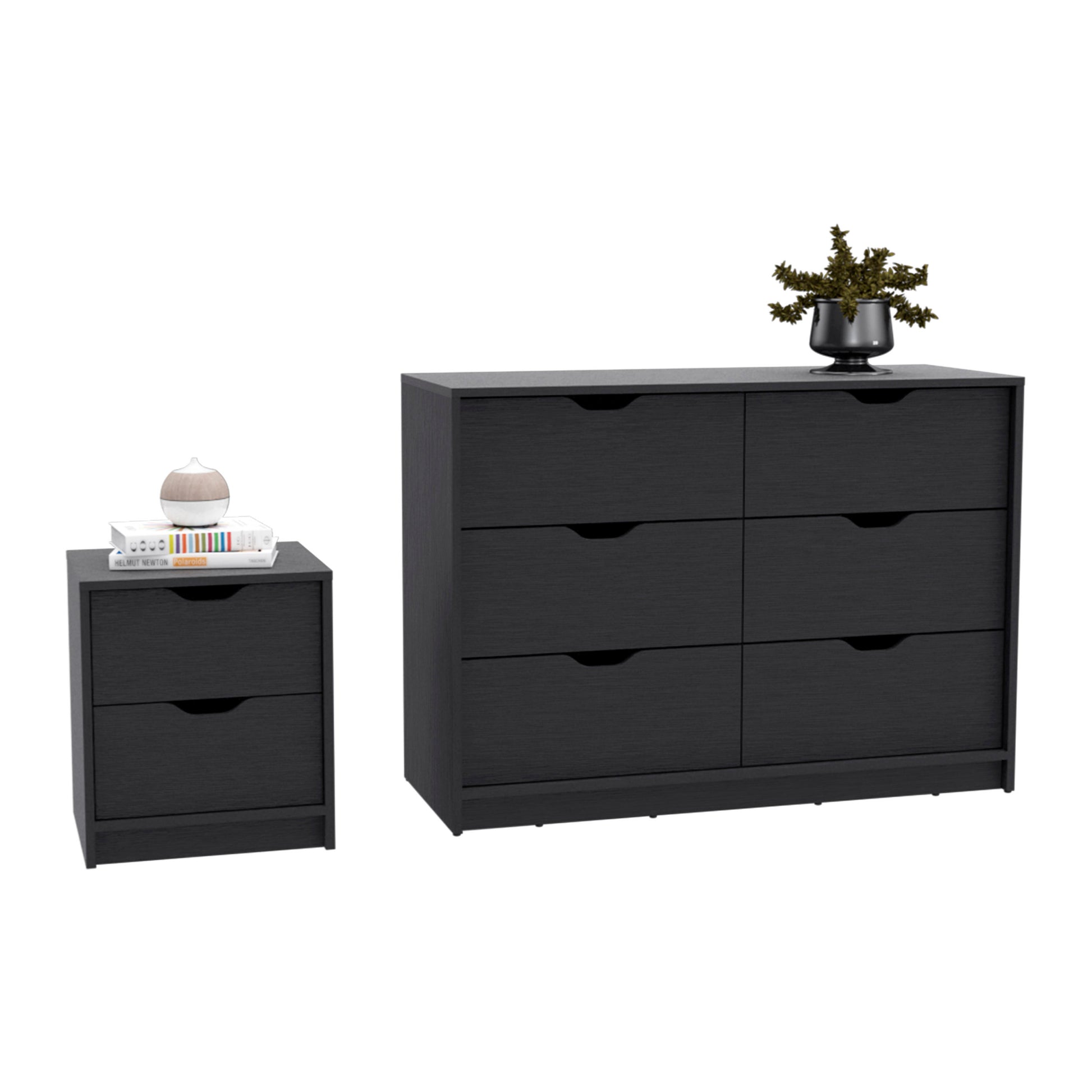 Bennett 2 Piece Bedroom Set, Nightstand Dresser, Black Black Particle Bennett 2 Piece Bedroom Set, Nightstand Dresser, Black Black Particle
