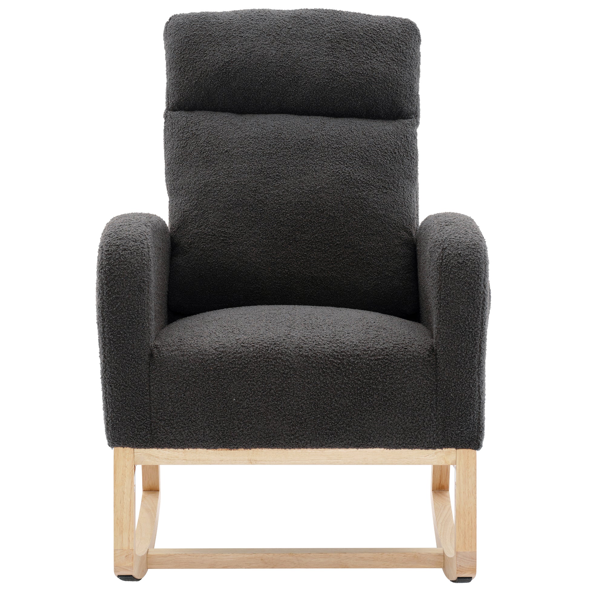 Modern Accent Rocking Chair Rocking Chair With Solid Wood Legs, Upholstered Nursery Glider Rocker, Comfy Armchair With Side Pocket, Living Room Lounge Arm Chair With High Backrest Dark Grey,Teddy Dark Grey White Primary Living Space Casual Foam Teddy