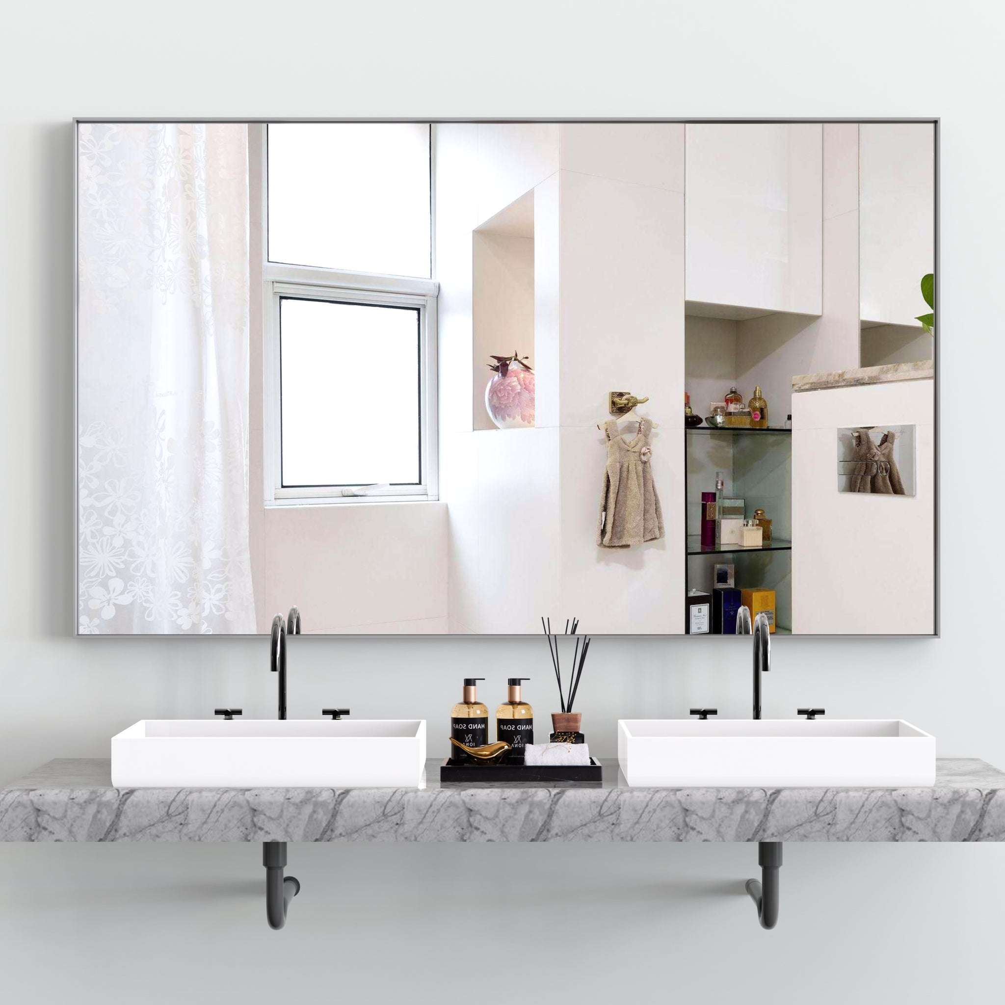 60*36" Oversized Modern Rectangle Bathroom Mirror with silver-aluminium