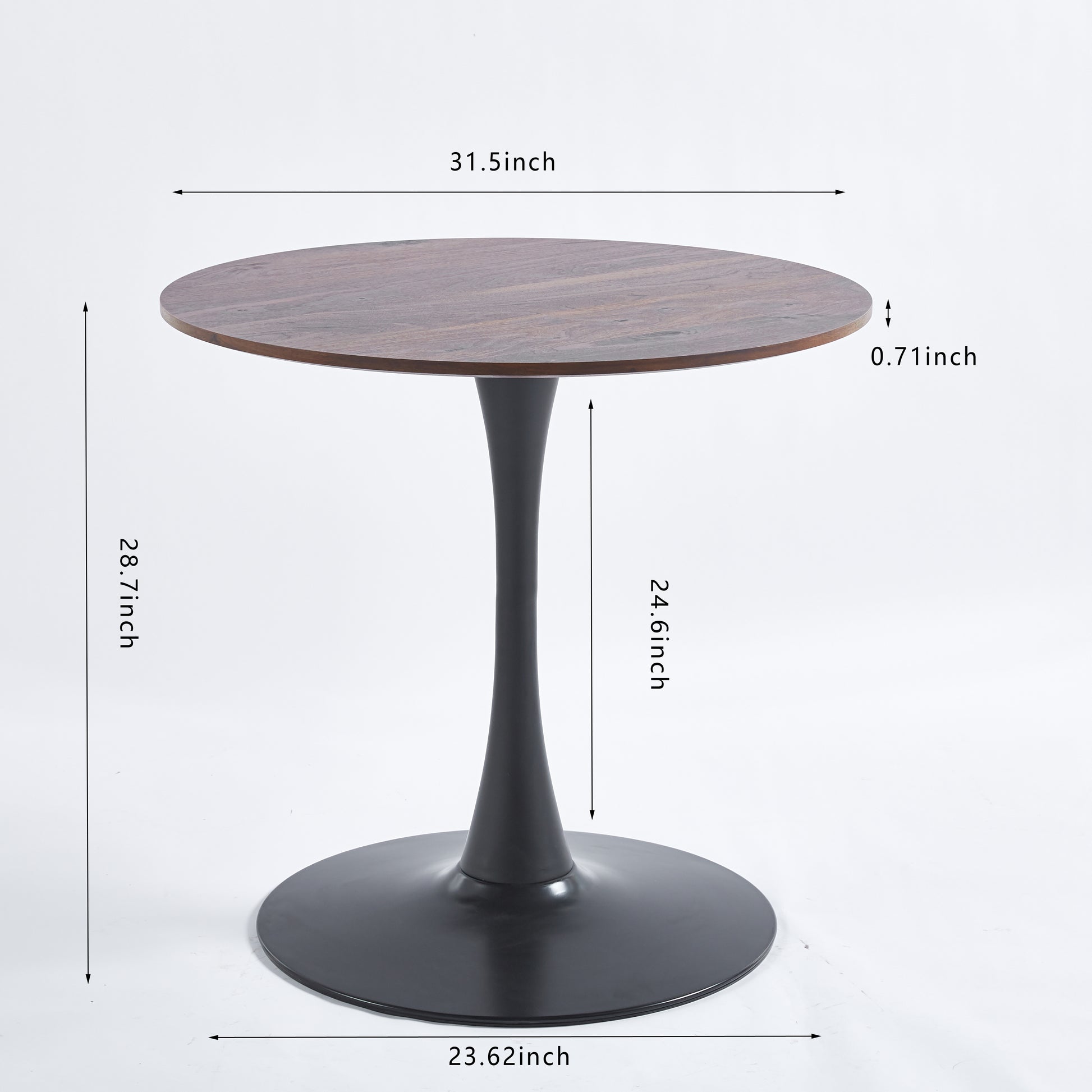 31.5"Black And Walnut Tulip Table Mid Century Dining Table For 2 4 People With Round Mdf Table Top, Pedestal Dining Table, End Table Leisure Coffee Table Walnut Black Mdf