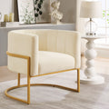 Upholstered Velvet Accent Chair With Golden Metal Stand,Mid Century Living Room Leisure Chair With Curve Backrest Cream Cream Primary Living Space Modern Foam Velvet