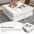 Modern High Gloss Coffee Table With 4 Drawers, Multi Storage Square Cocktail Tea Table With Wood Grain Legs, Center Table For Living Room, 31.5''X31.5'', White White Primary Living Space Drawers Particle Board