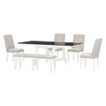6 Piece Classic Dining Table Set, Rectangular Extendable Dining Table With Two 12