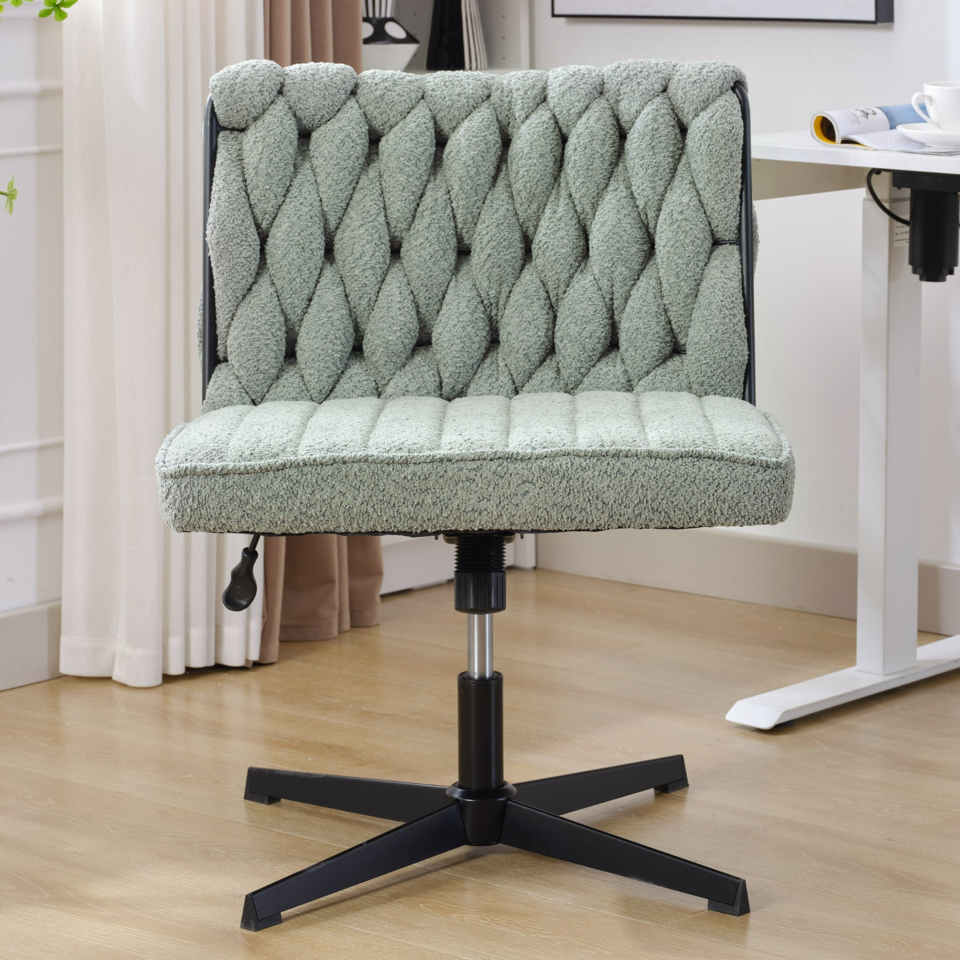 Armless Office Desk Chair No Wheels, Green Green Foam Polyester Blend