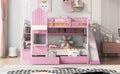 Full Over Full Castle Style Bunk Bed With 2 Drawers 3 Shelves And Slide Pink Pink Solid Wood