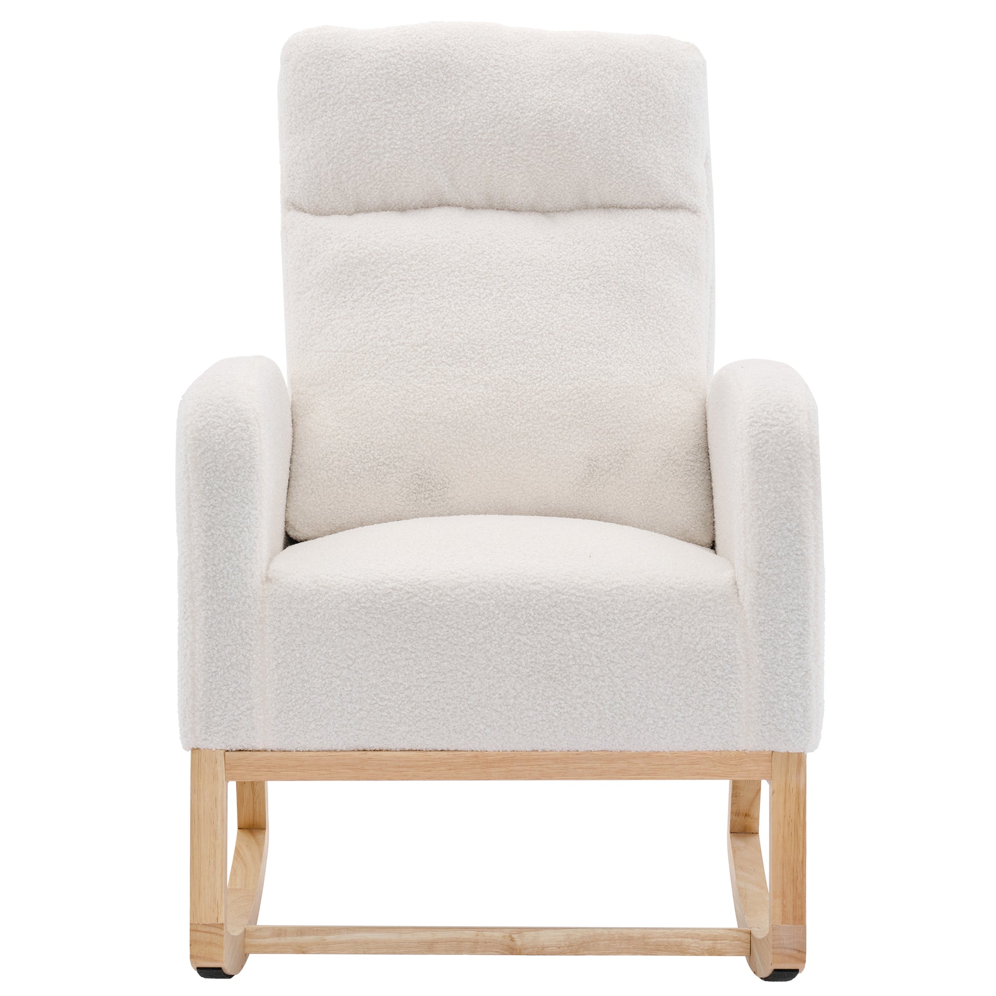 Modern Accent Rocking Chair Rocking Chair With Solid Wood Legs, Upholstered Nursery Glider Rocker, Comfy Armchair With Side Pocket, Living Room Lounge Arm Chair With High Backrest White,Teddy White White Primary Living Space Casual Foam Teddy