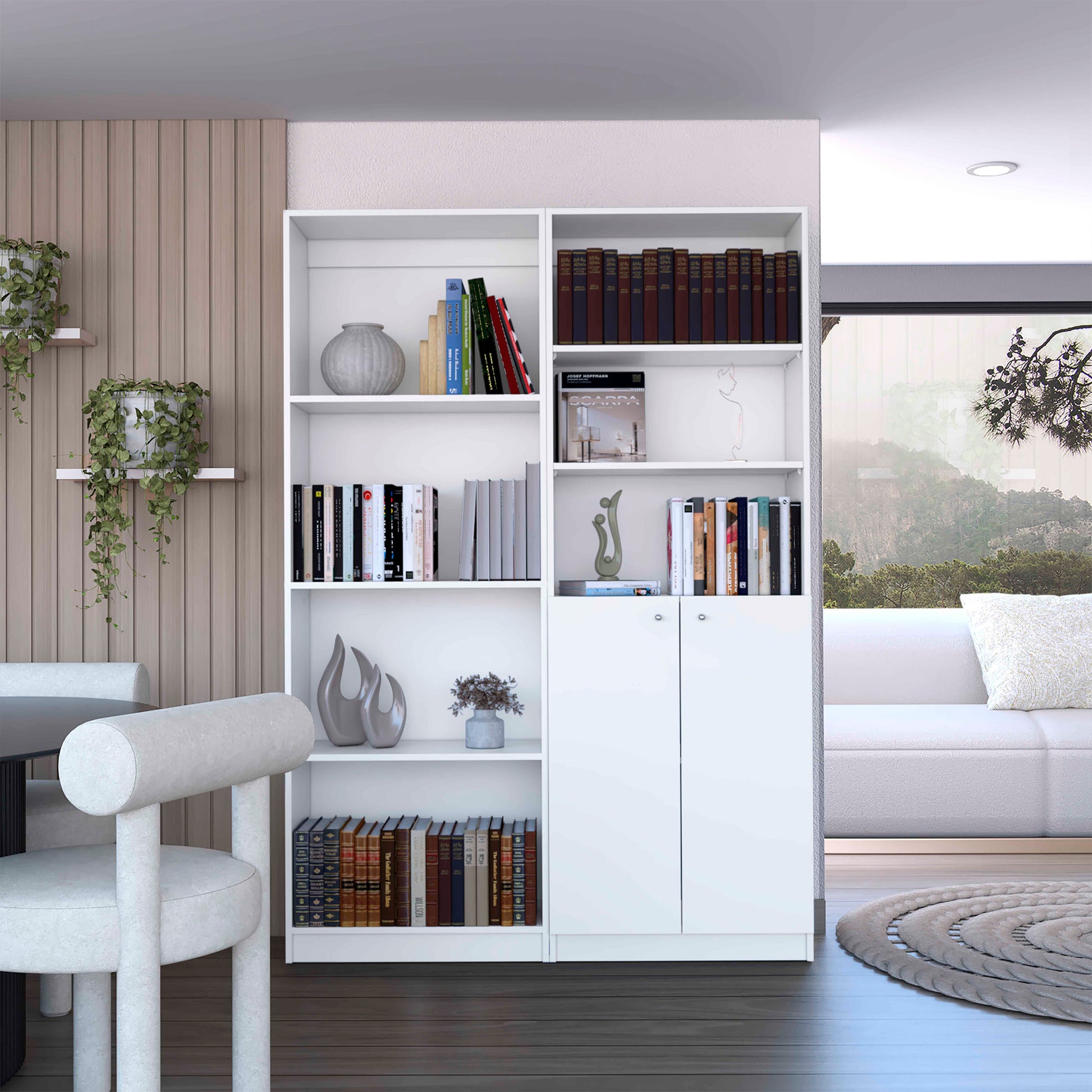 Veta 2 Piece Living Room Set With 2 Bookcases, White White Particle Board Particle Board