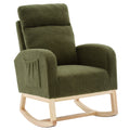 Modern Accent Rocking Chair Rocking Chair With Solid Wood Legs, Upholstered Nursery Glider Rocker, Comfy Armchair With Side Pocket, Living Room Lounge Arm Chair With High Backrest Dark Green,Teddy Dark Green White Primary Living Space Casual Foam Teddy