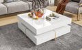 Modern High Gloss Coffee Table With 4 Drawers, Multi Storage Square Cocktail Tea Table With Wood Grain Legs, Center Table For Living Room, 31.5''X31.5'', White White Primary Living Space Drawers Particle Board