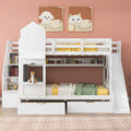 Full Over Full Castle Style Bunk Bed With 2 Drawers 3 Shelves And Slide White White Solid Wood