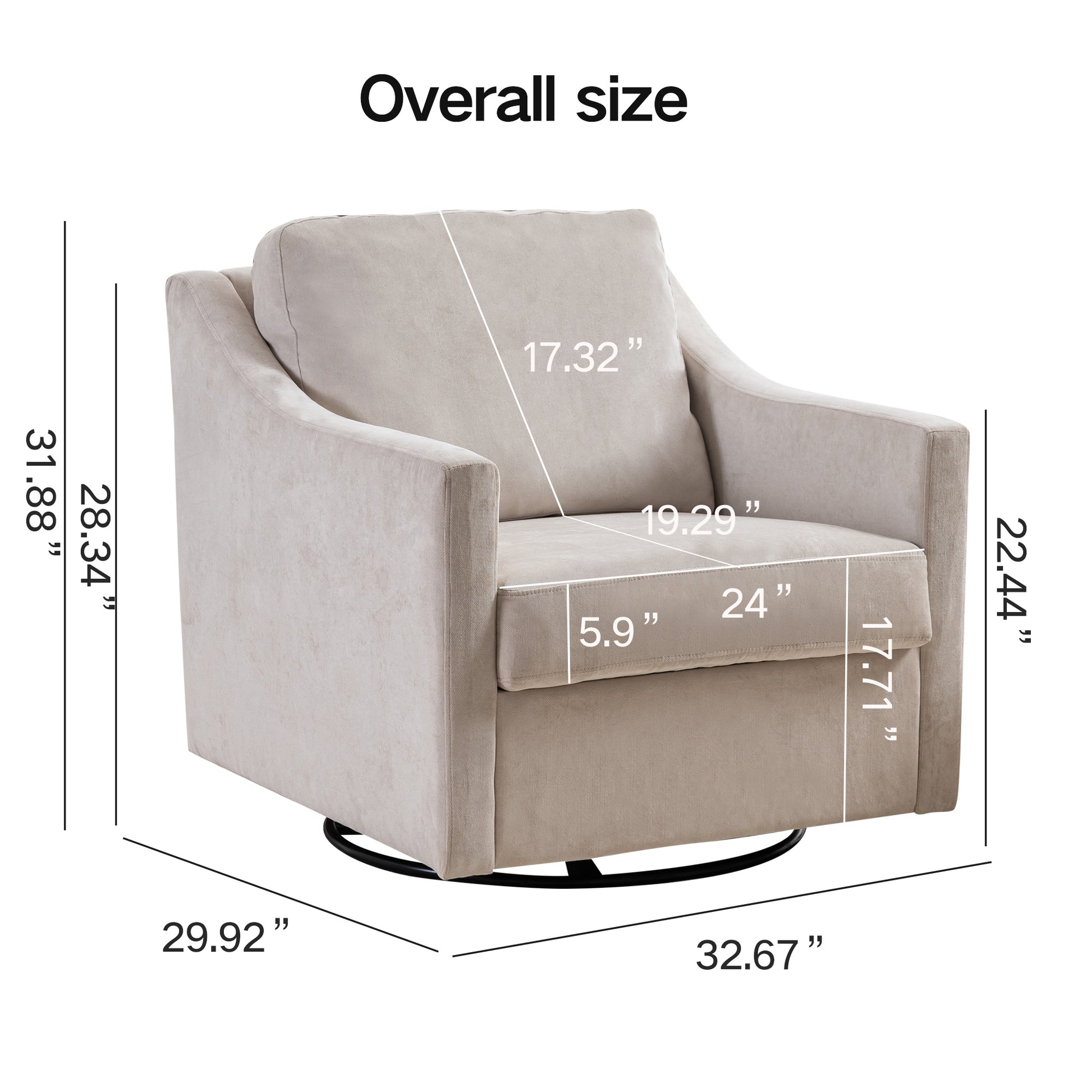Large Swivel Chair, Upholstered Armchair, Modern Chair, Skin Friendly Gradient Color Linen Fabric, Comfortable To Sit. Suitable For Reception Living Room, Beige Beige Fabric