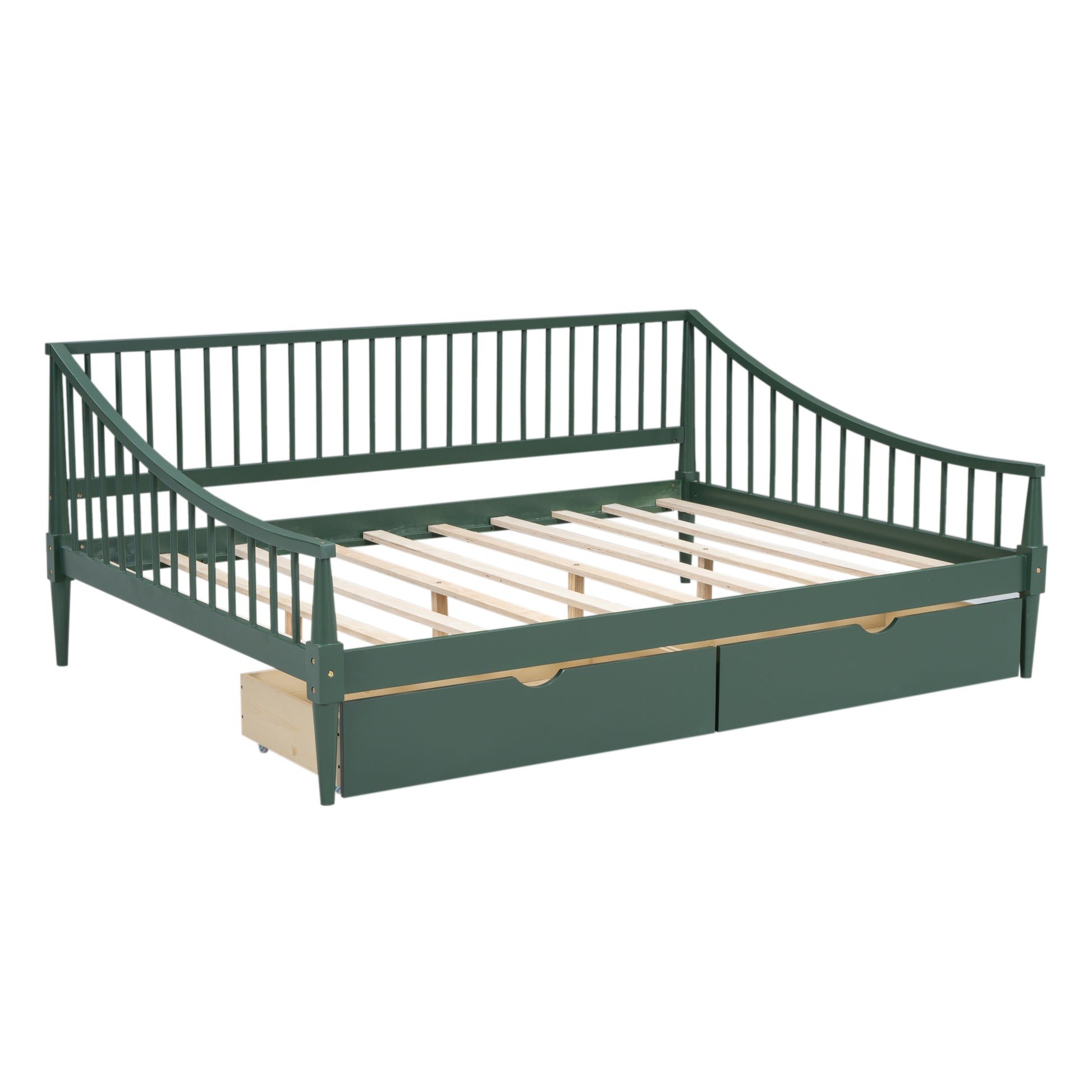 Full Size Daybed With Two Storage Drawers And Support Legs, Green Green Solid Wood Mdf