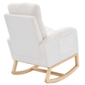 Modern Accent Rocking Chair Rocking Chair With Solid Wood Legs, Upholstered Nursery Glider Rocker, Comfy Armchair With Side Pocket, Living Room Lounge Arm Chair With High Backrest White,Teddy White White Primary Living Space Casual Foam Teddy