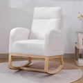 Modern Accent Rocking Chair Rocking Chair With Solid Wood Legs, Upholstered Nursery Glider Rocker, Comfy Armchair With Side Pocket, Living Room Lounge Arm Chair With High Backrest White,Teddy White White Primary Living Space Casual Foam Teddy