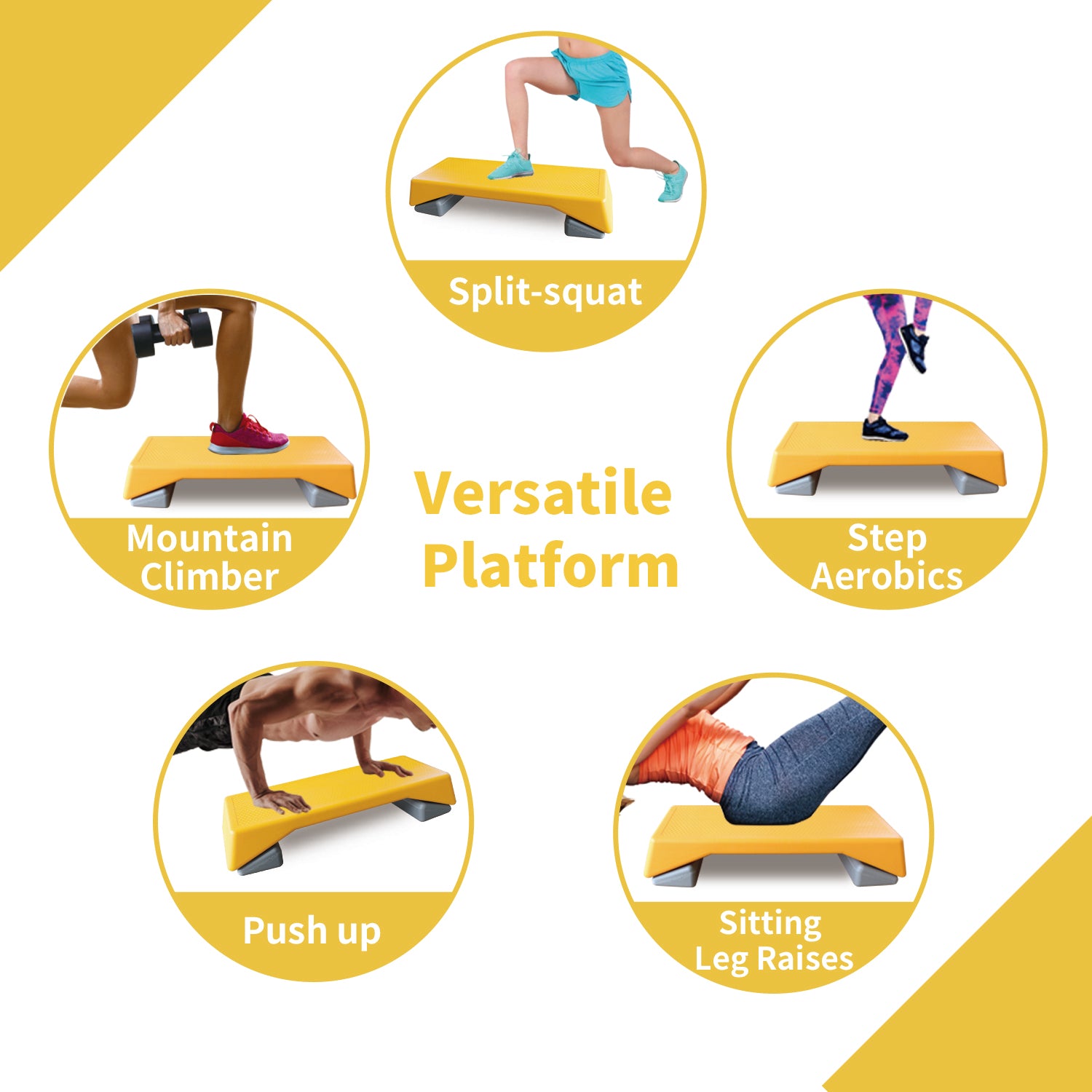 Aerobics Step Platform Height Adjustable Fitness Equipment Stepper Trainer Exercise Step Platform Sliding Lifting Pad Yellow Yellow Grey Plastic